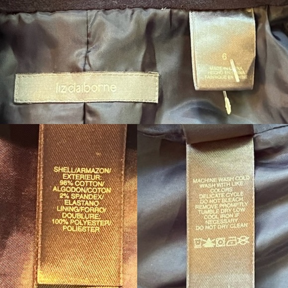 Liz Claiborne Navy Velvet Tailored Blazer with Rhinestone Snowflake Button NWT 6 - Picture 14 of 15